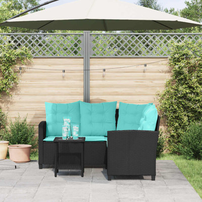  Outdoor Sofa Set With Cushion With Shelf 2 Pcs Poly Rattan Modern Patio