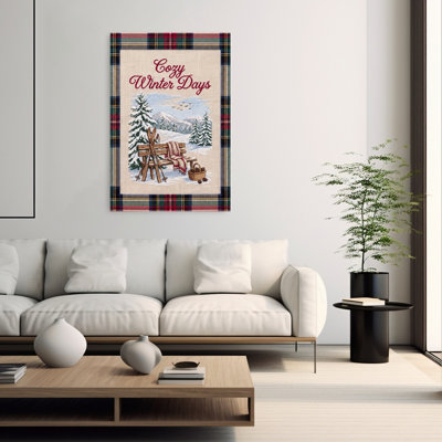 Cozy Winter Mountain Scene Rustic Abstract Contemporary Pine Tree Bird Landscape Nature Wall Art Print 1 Piece Wrapped Canvas Wall Art