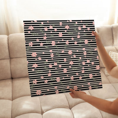 «Floral Flowers and Stripes III Glam», reproduction d'art non encadrée