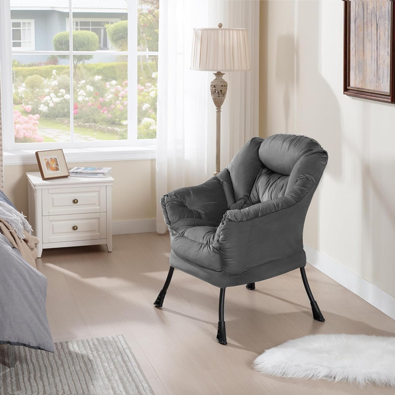 Velvet Armchair, Grey/Brown/Blue