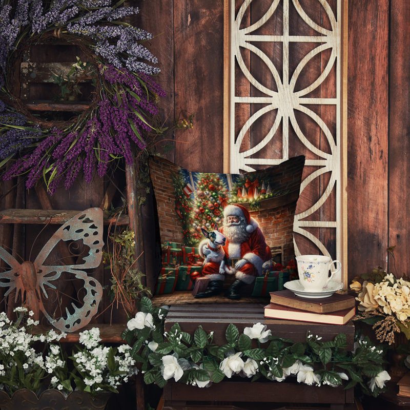 Coussin English Bull Terrier and Santa Claus, H 14 po x l 14 po