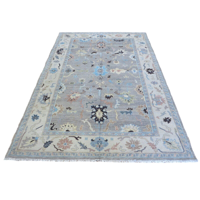 Tapis oriental moderne gris noué à la main 9 pi 10 po x 14 pi G14566
