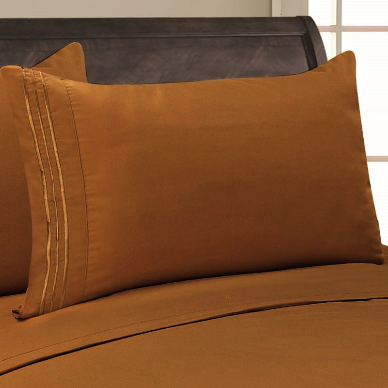  Embossed Stripe Brushed Microfiber Pillowcase Set, Bronze, King Pillowcase
