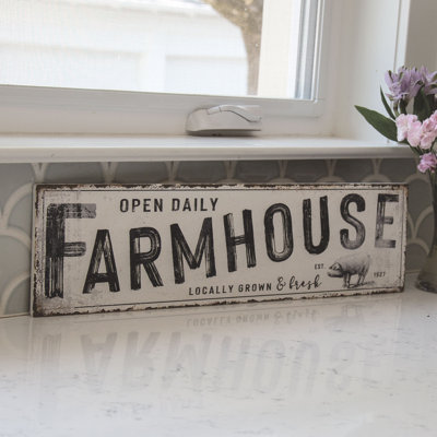 Open Daily Farmhouse Distressed Metal Sign