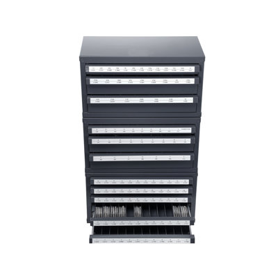 Industrial Steel Drill Bit Dispenser Cabinet Set - Stackable Tool Storage Organizer for Fractional, Letter & Wire Gauge Sizes