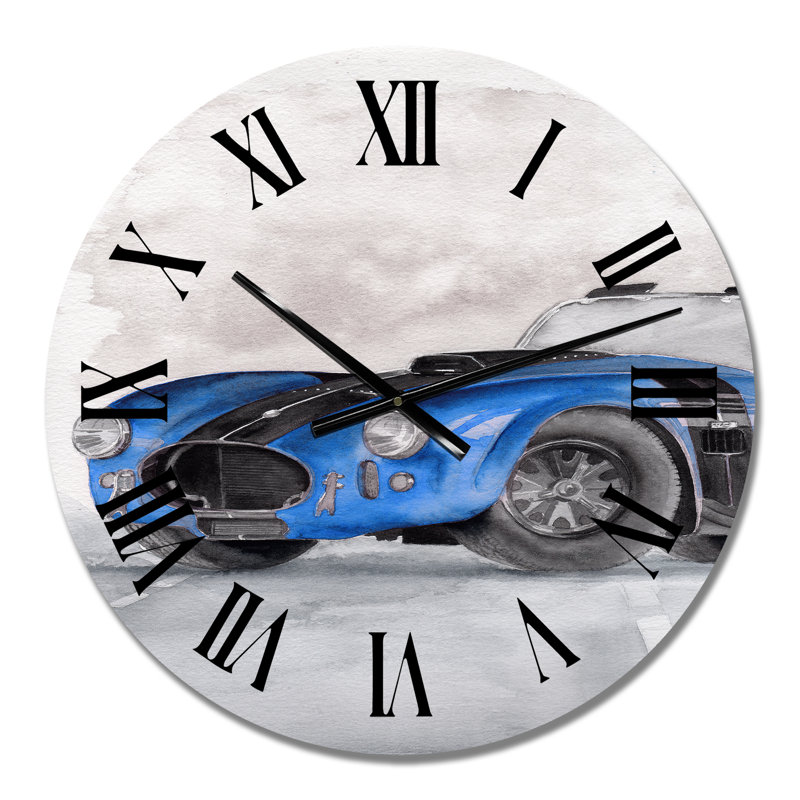 Belle vieille voiture de sport bleue sur fond gris - horloge murale industrielle, Petit