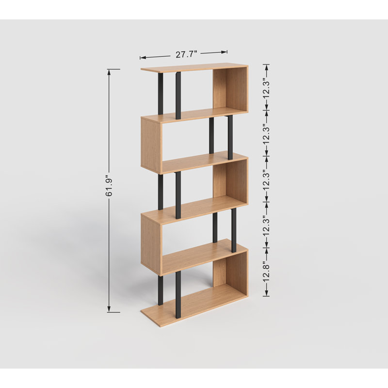 Linford Modern Industrial 6-Tier Storage Shelf With Open Storage Design, Natural, 62" H x 27.5" W x 9" D