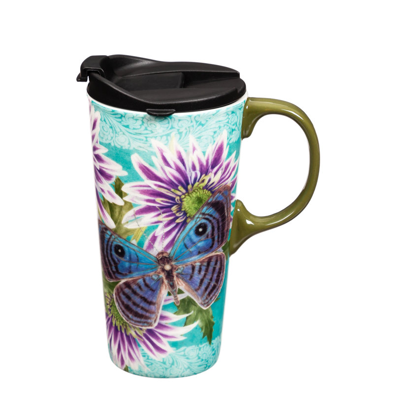 Grande tasse de voyage en céramique 17 onces Butterfly welcome