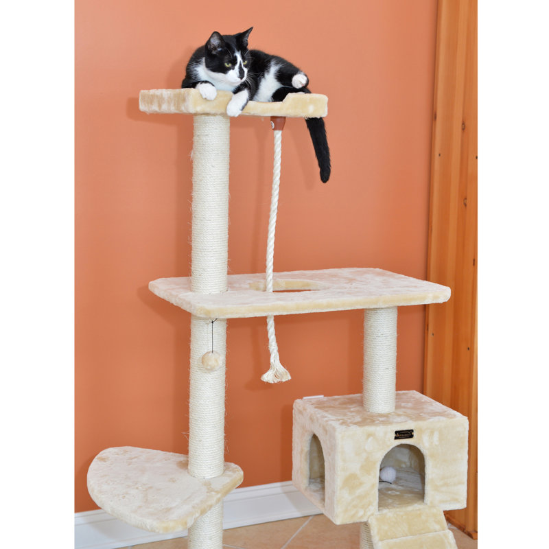 Beige Freestanding Sisal Cat Tree with Condo and Perches