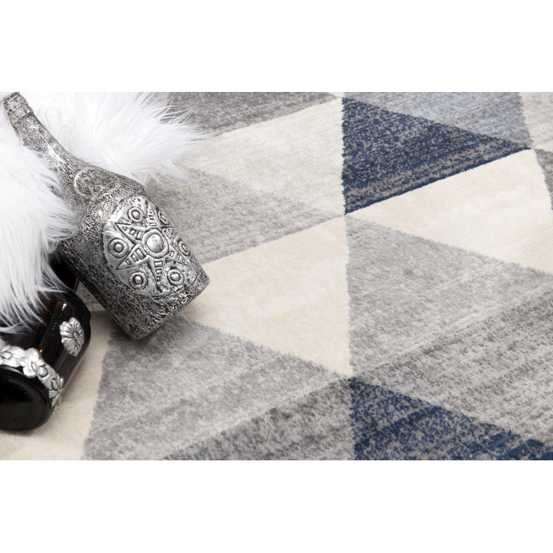 Tapis à motif géométrique à losanges bleu marine 2 pi x 3 pi