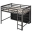 Lit mezzanine double avec 8 tablettes de rangement ouvertes et lit simple encastré gris pour les adolescents, lit de construction solide, tablette incluse, bureaux, construction