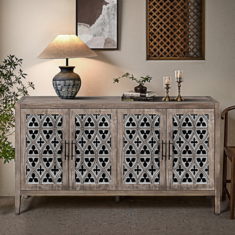 Hollow Four Door Antique Cabinet, Antique Brown
