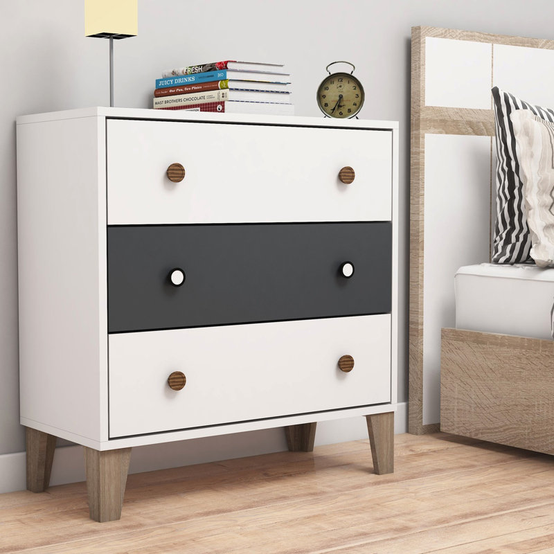Commode 3 tiroirs 31,5 po Borst, Blanc / anthracite