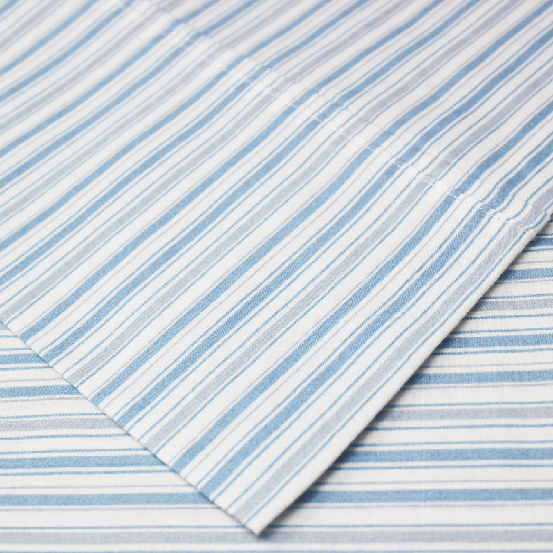 Ensemble de draps en percale 100% coton 200 fils Beford Lane, Ensemble de draps pour lit simple avec un drap-hou, Bleu