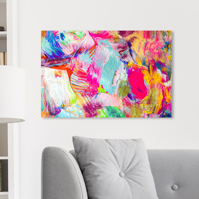 «Abstract Bright Neon Love», reproduction d'art, H 30 po x l 45 po, Toile tendue, Sans cadre