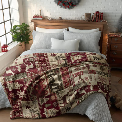 Christmas Flannel Blanket Throw, Christmas Red Reindeer Snow Soft Fuzzy Plush Cozy Fleece Blankets for Couch Sofa Bed Lounging, Ideal Gifts for Kids Adults Wife Self, 60x80