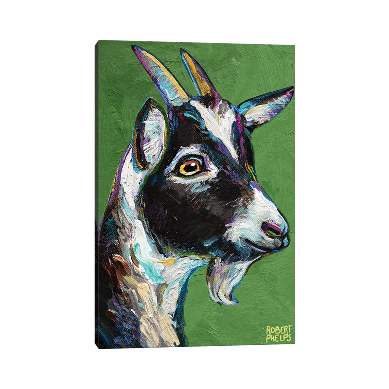 Baby Goat On Green by Robert Phelps - Wrapped Canvas Painting, 30.48 cm H x 45.72 cm W