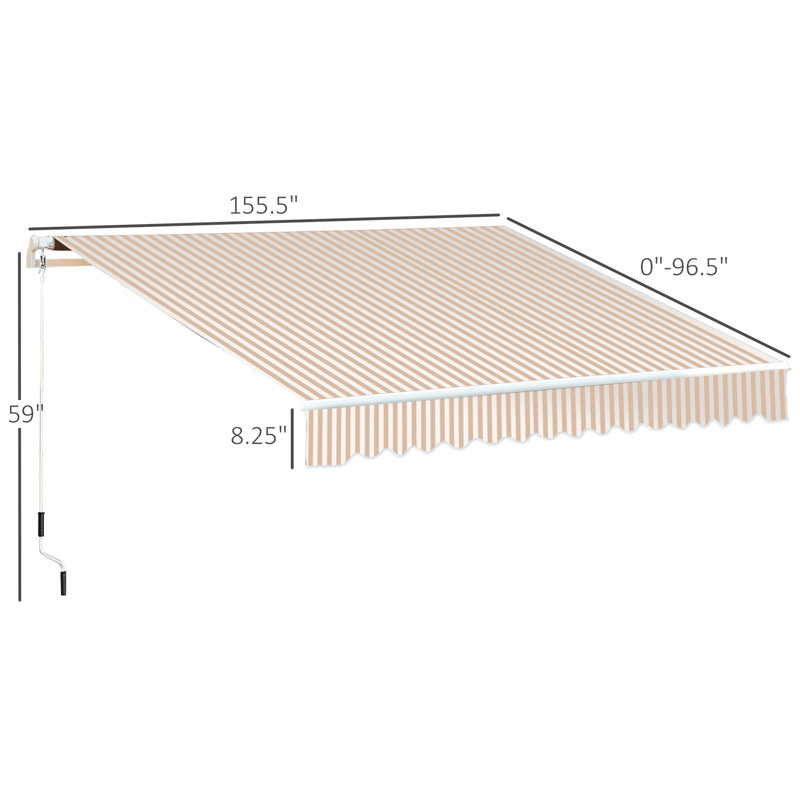 Retractable Awning, Patio Awnings, Striped, 155.5" W x 96.5" D, Orange