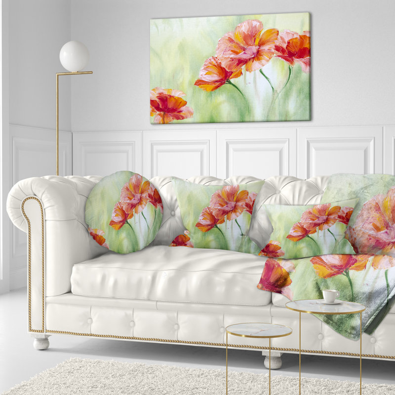 Coussin Poppies en vert clair - imprimé floral, Rectangle, 12 po x 20 po