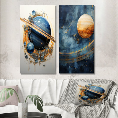 Sapphire Saturn Cosmic Wonder - ensemble de 2 décorations murales planètes