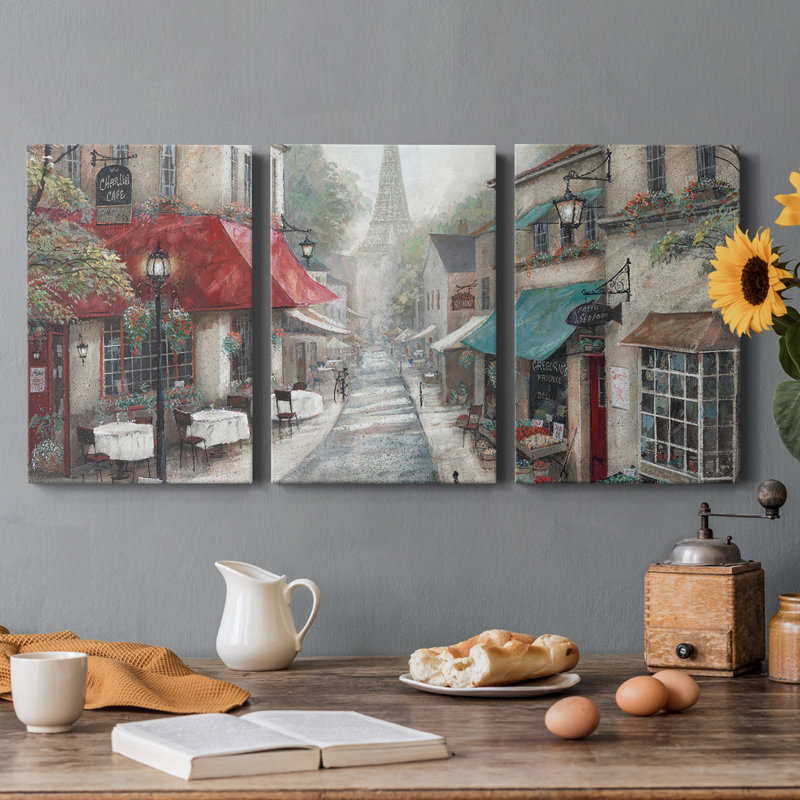 " Eiffel View From Charlie's Café " 3 - Pieces, 60" H x 120" W x 1" D