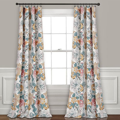 Paire de rideaux de fenêtre filtrant la lumière Lush Decor Sydney, l 52 po x L 95 po, bleu et jaune - Botanical Garden - Country Cottage Home Decor - Rideaux à motif floral pour chambre à coucher, salon et salle à manger