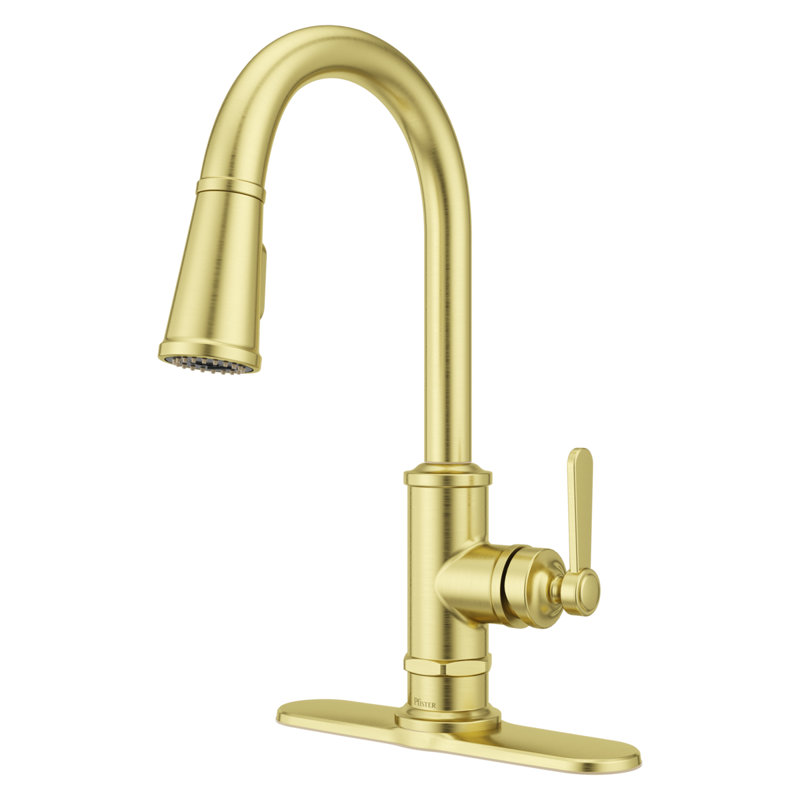 Pull Down Single Handle Kitchen Faucet, Brushed Gold