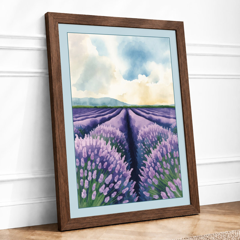 Lavender Fields At Dawn Botanical - Print, Walnut, A1 - 84.1 x 59.4 cm