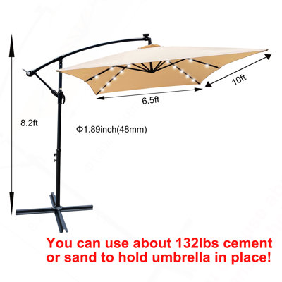 Parasol rectangulaire extérieur 2 x 3 m – Parasol de marché étanche avec éclairage DEL solaire, 6 baleines, manivelle et base en croix, idéal pour le jardin, la terrasse, la cour et la piscine.