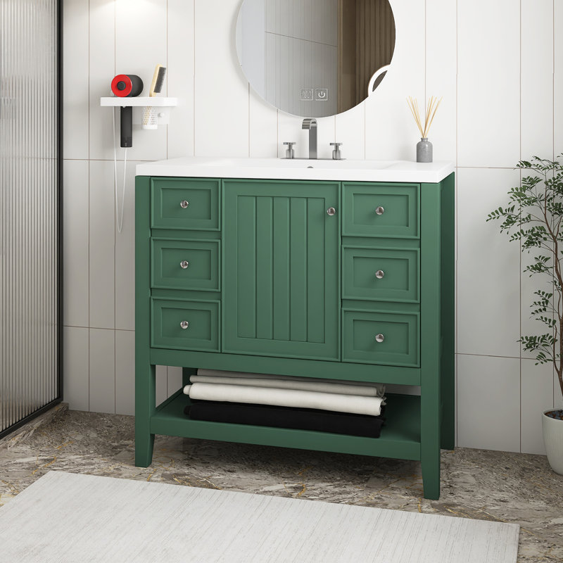 Meuble-lavabo autoportant 36 po avec lavabo en céramique 36 po, Vert