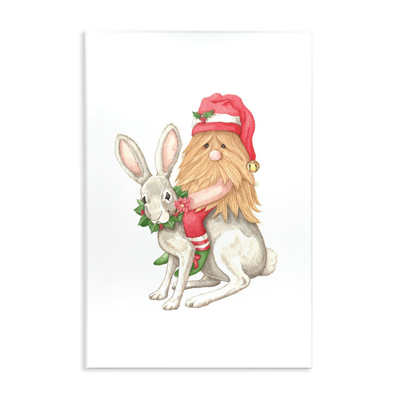 Plaque murale Père Noël Elf chevauchant un lapin, design par Nancy Overton, H 15 po x l 10 po