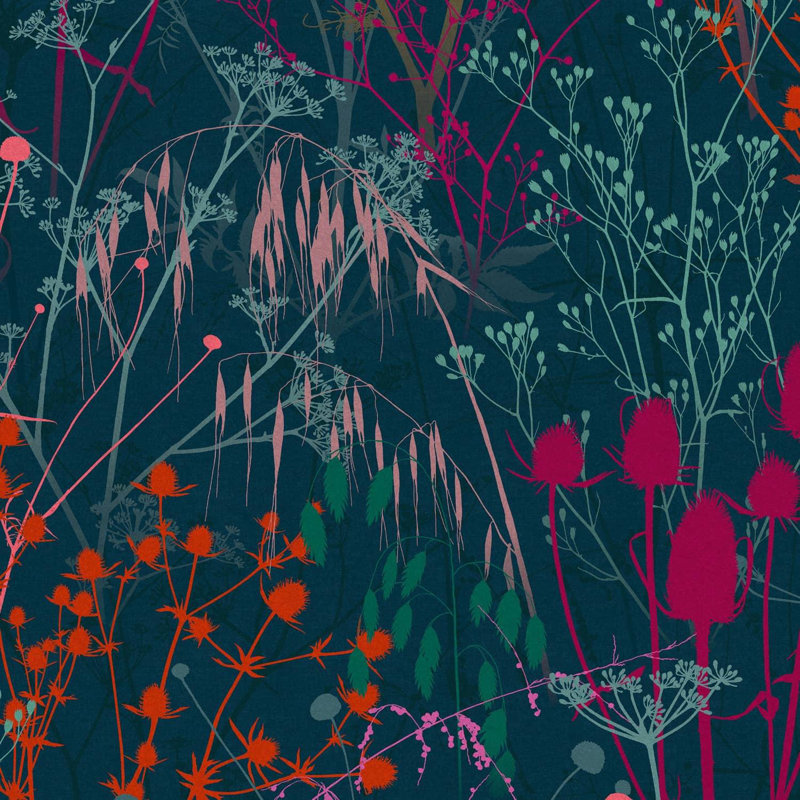 Clarissa Hulse Summer Border Floral Wallpaper, Blue/Green/Orange