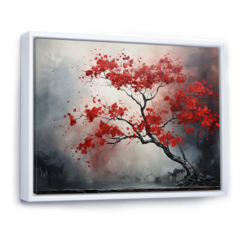 Fiery Red Maple Tree I sur impression sur toile, Cadre flottant blanc, H 34 po x l 44 po x P 1,5 po