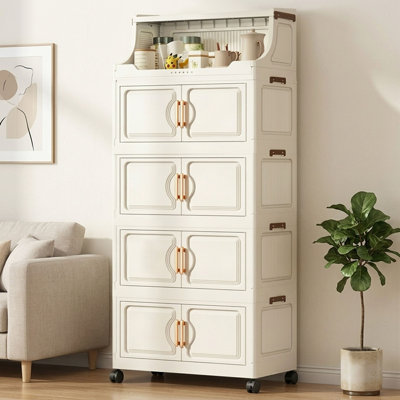 Lot de 4 bacs de rangement pliables avec couvercles, boîte de rangement empilable de 120 litres avec portes et roulettes, organisateur d'armoire de cuisine verrouillable, tiroirs en plastique pour chambre, dortoir ou garage