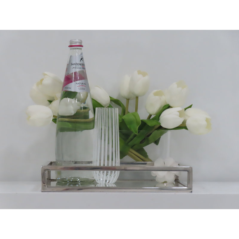 12" Silver Stainless Steel and Mirror Tray