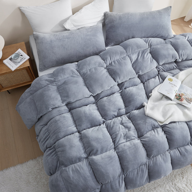 Ensemble d'édredon en microfibre 5 pièces, Gris argenté, Édredon pour très grand lit + 2 très grandes ta