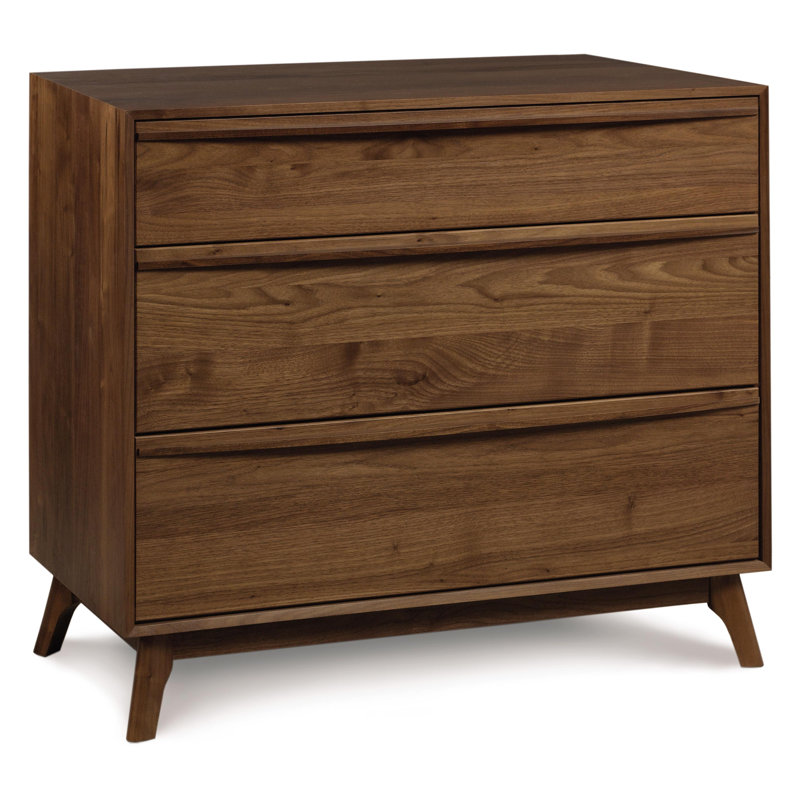 Catalina 3 - Drawer Solid Wood Dresser, Conventional, Natural Walnut