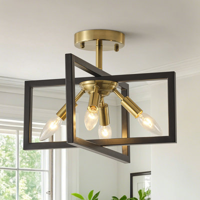 Plafonnier semi-encastré géométrique industriel moderne noir / or 4 lumières 14,57 "