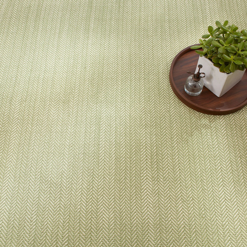 Herringbone Sage Handwoven Cotton Rug, Rectangle 7'6" x 9'6"