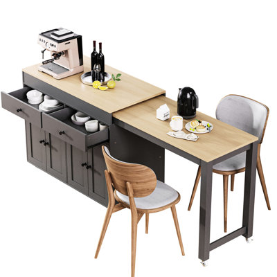 27" Extendable Dining Kitchen Island With Storage Drawers - Grey Stable Metal Slide & Cabinet