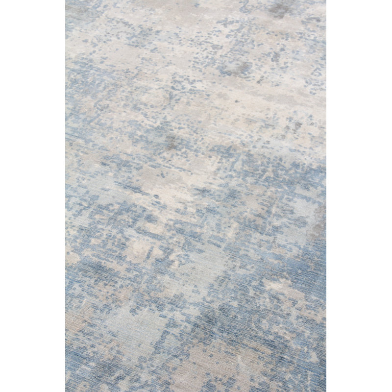 Murano Hand Knotted Area Rug, Rectangle 9' x 12', Blue/Silver