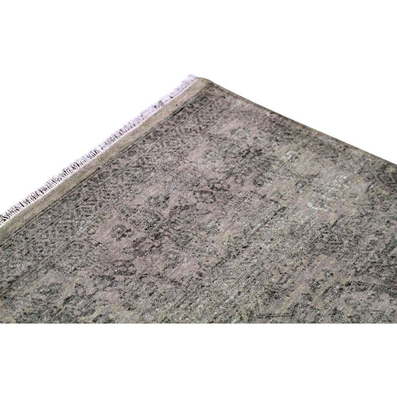 Tapis gris / argent noué à la main de qualité unique en son genre