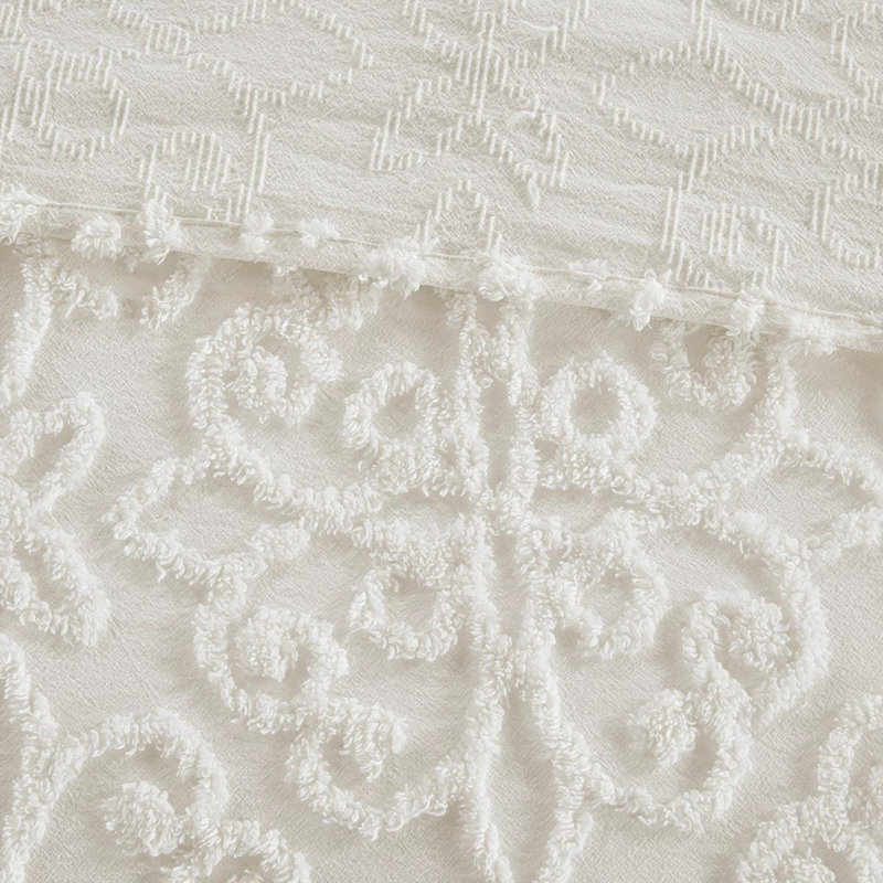 Tufted Cotton bedspread 3 piece set, Full Bedspread + 2 Standard Shams, Off White