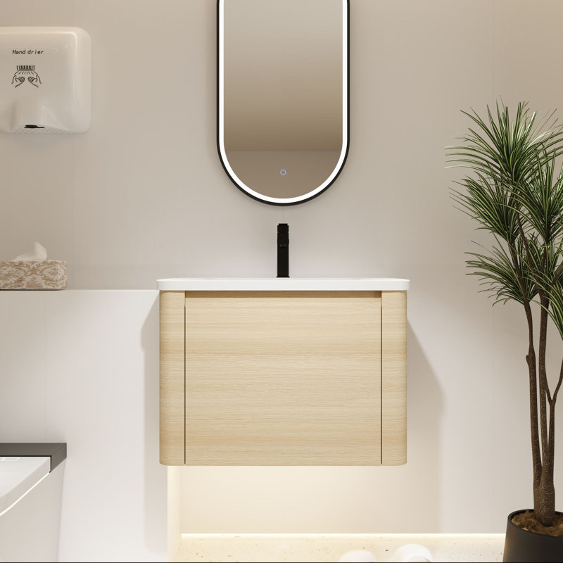 Meuble-lavabo mural avec lavabo en céramique et porte à fermeture en douceur, 28"