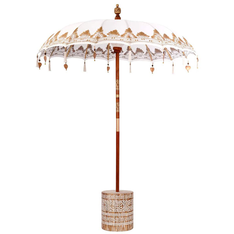 Balinese Parasol Cotton, Solid Wood, 260cm H x 185cm W x 185cm D, Cream