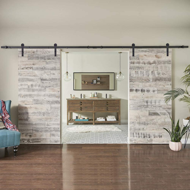 9ft Black Steel Sliding Barn Door Hardware Track Kit