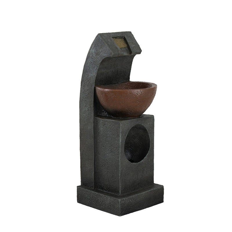 Black and Brown Sculptural Water Fountain with Bowl Basin