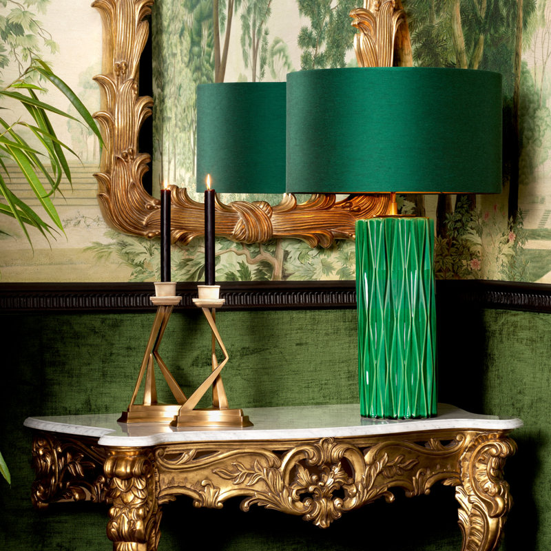 Table Lamp Amarello Green Ceramic Incl Shade