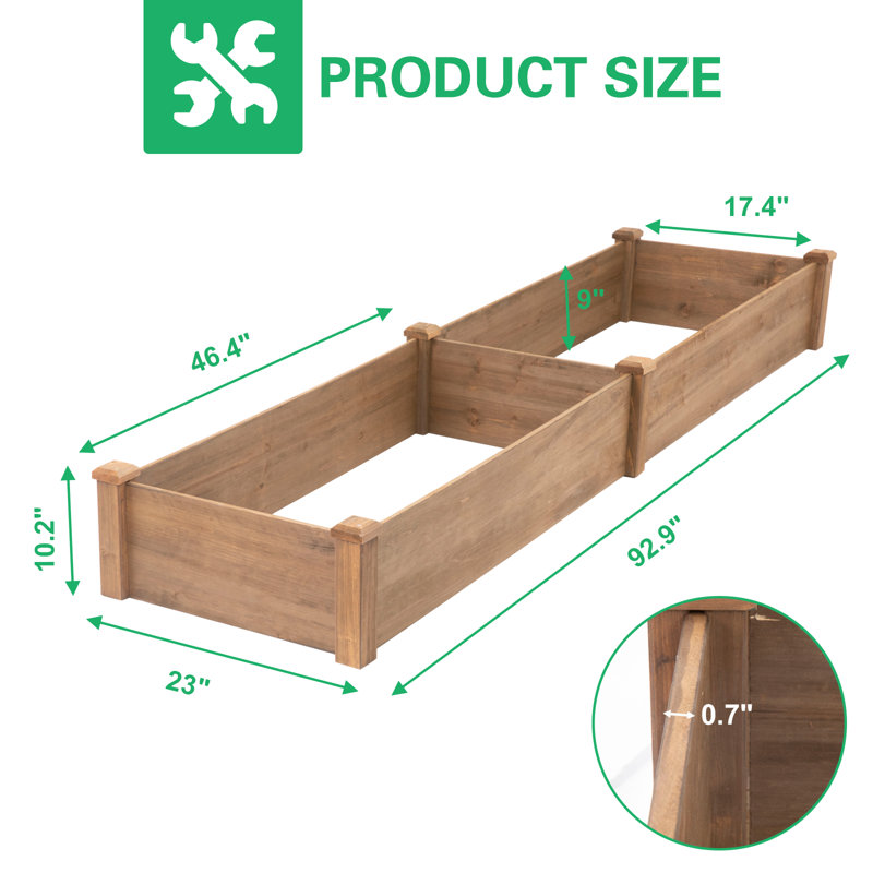 Wooden 8x2Ft Raised Garden Bed Planter Box for Outdoor Gardening