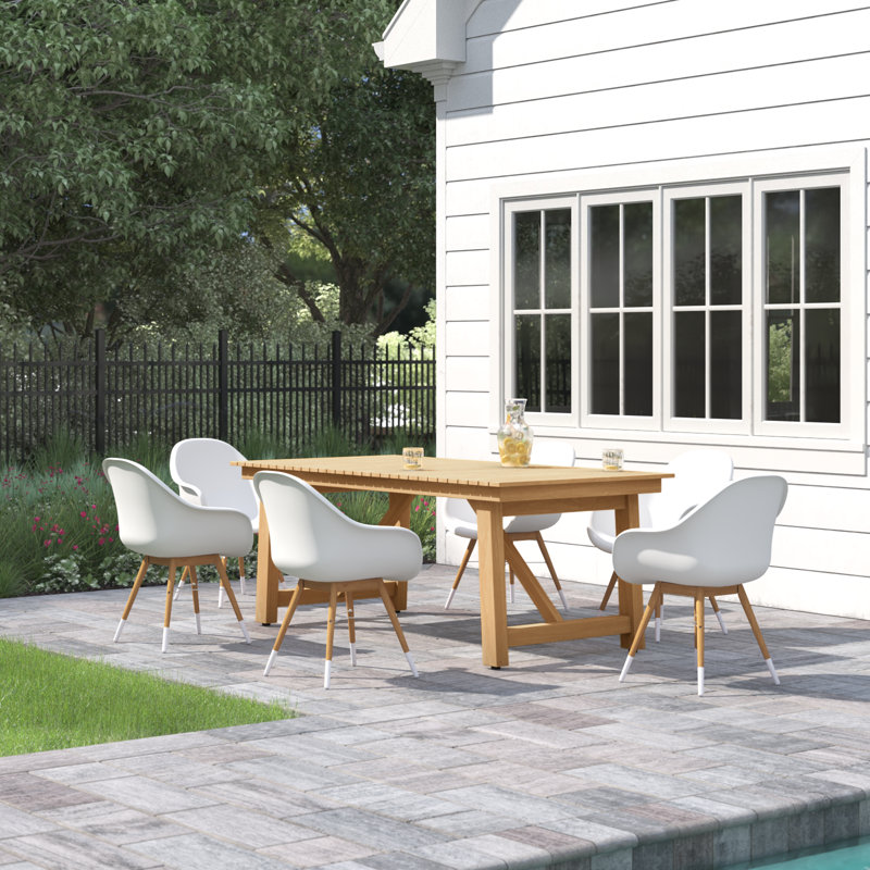 Anautica 6 - Person Teak Wood Patio Dining Set with Extendable Rectangular Table